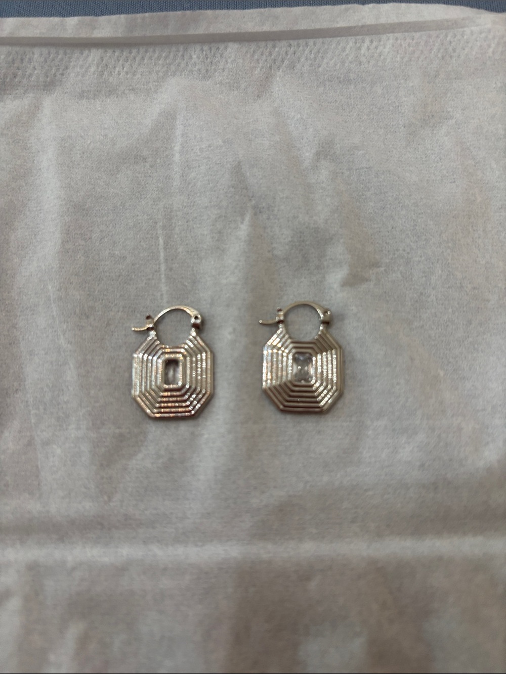 Sterling Silver Octagonal Hoop Drop Earrings - Silver